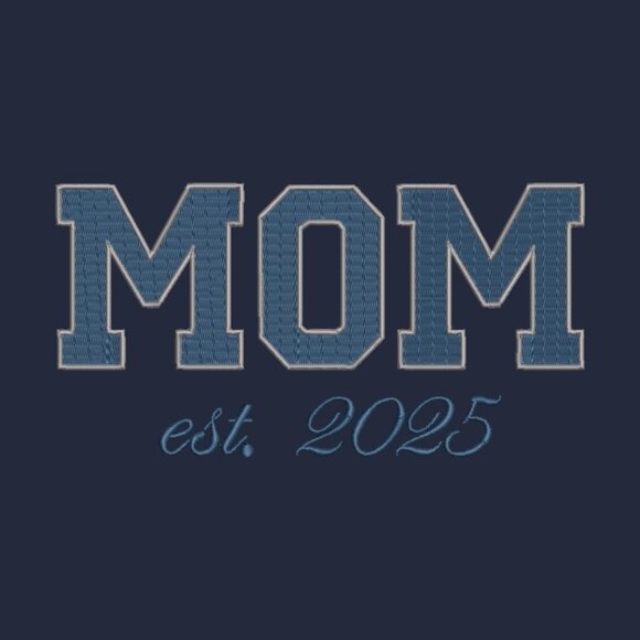 MOM Embroidered Adult Unisex Crewneck Sweatshirt New Mom 2025 Navy Blue Thread - Picture 1 of 9